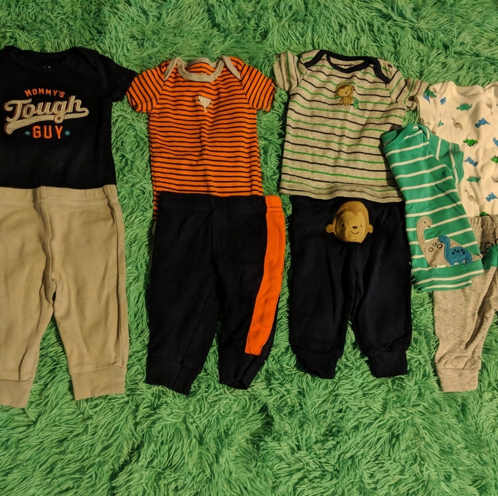 (3) 0-3 month baby boy matching sets.